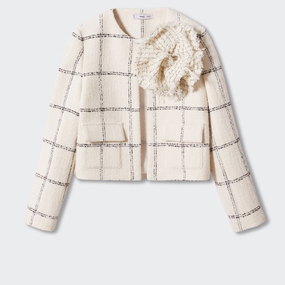 Mango maxi floral Black and white tweed blazer  - Size S -NEVER WORN - Picture 1 of 4